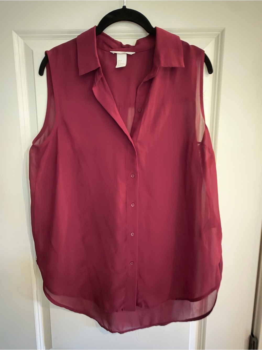 H&M Sleeveless Sheer Button-Down Blouse in Deep Berry